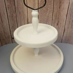 New White 2-tier round wooden stand